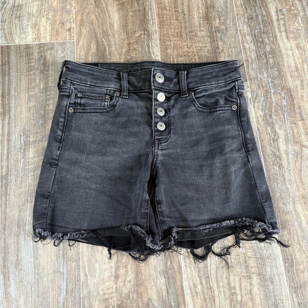 American Eagle Outfitters Black Frayed Jean Shorts